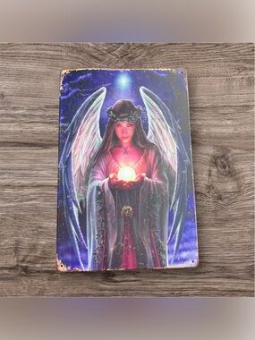 NEW Fantasy Angel With Glowing Orb Art Metal Tin Sign She Shed Man Cave Religion